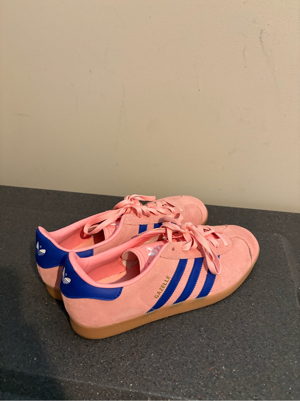 adidas Gazelle Pink Suede Sneakers with Blue Stripes